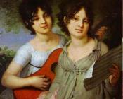 弗拉基米尔 波罗维科夫斯基 : Portrait of Princess A. G. Gagarina and Princess V. G. Gagarina